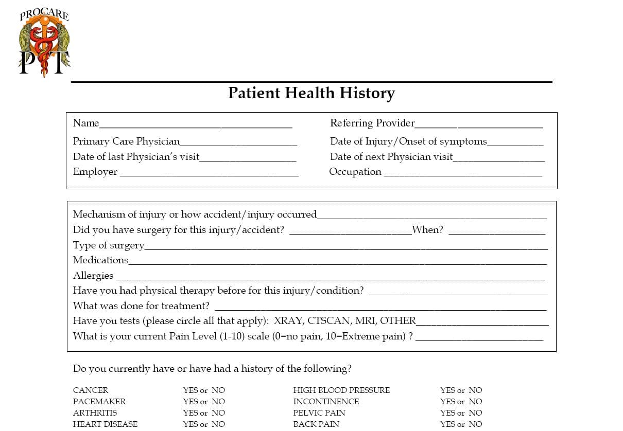 new patient intake form